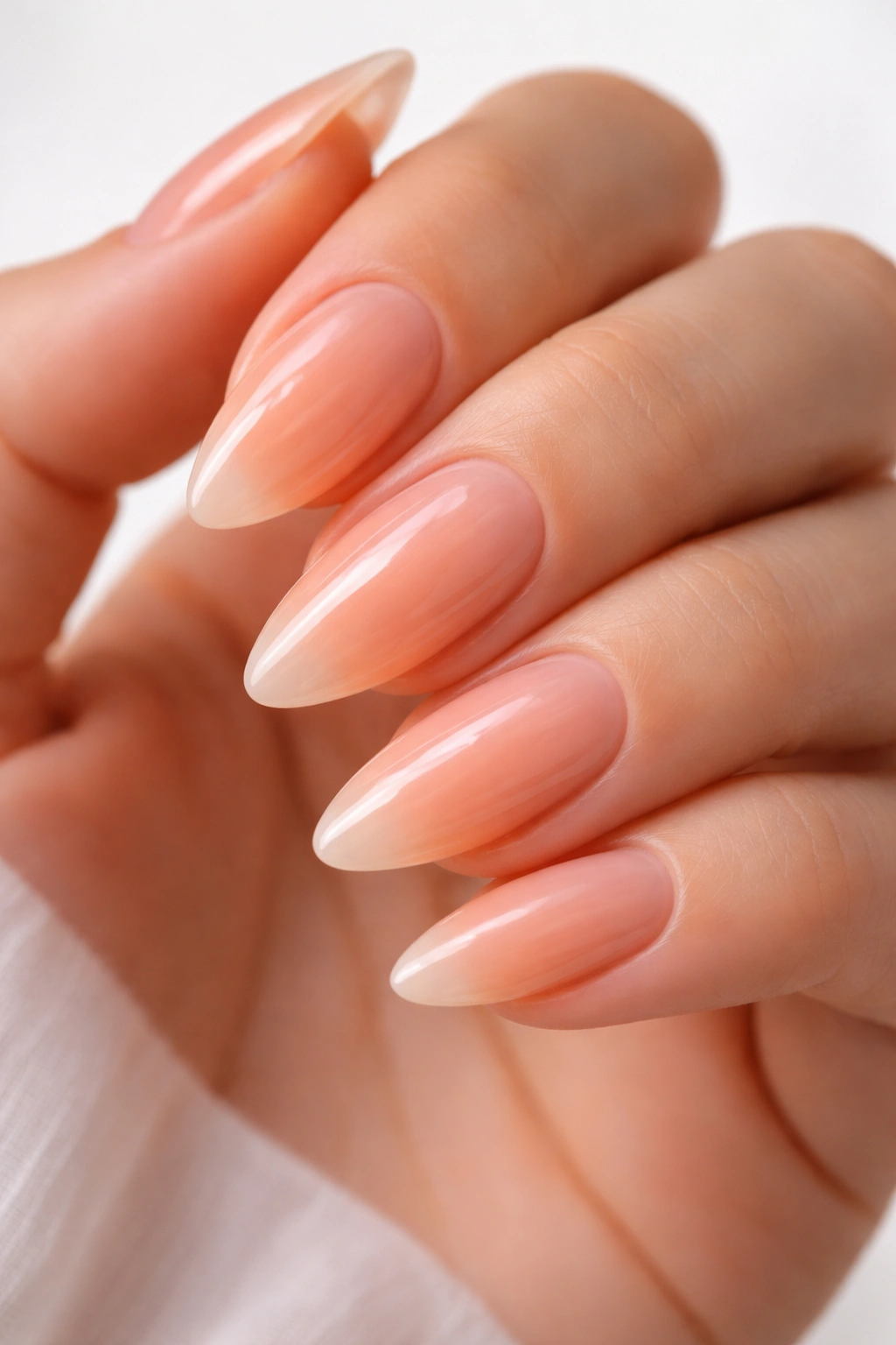 Almond nails with sheer apricot jelly translucent glow