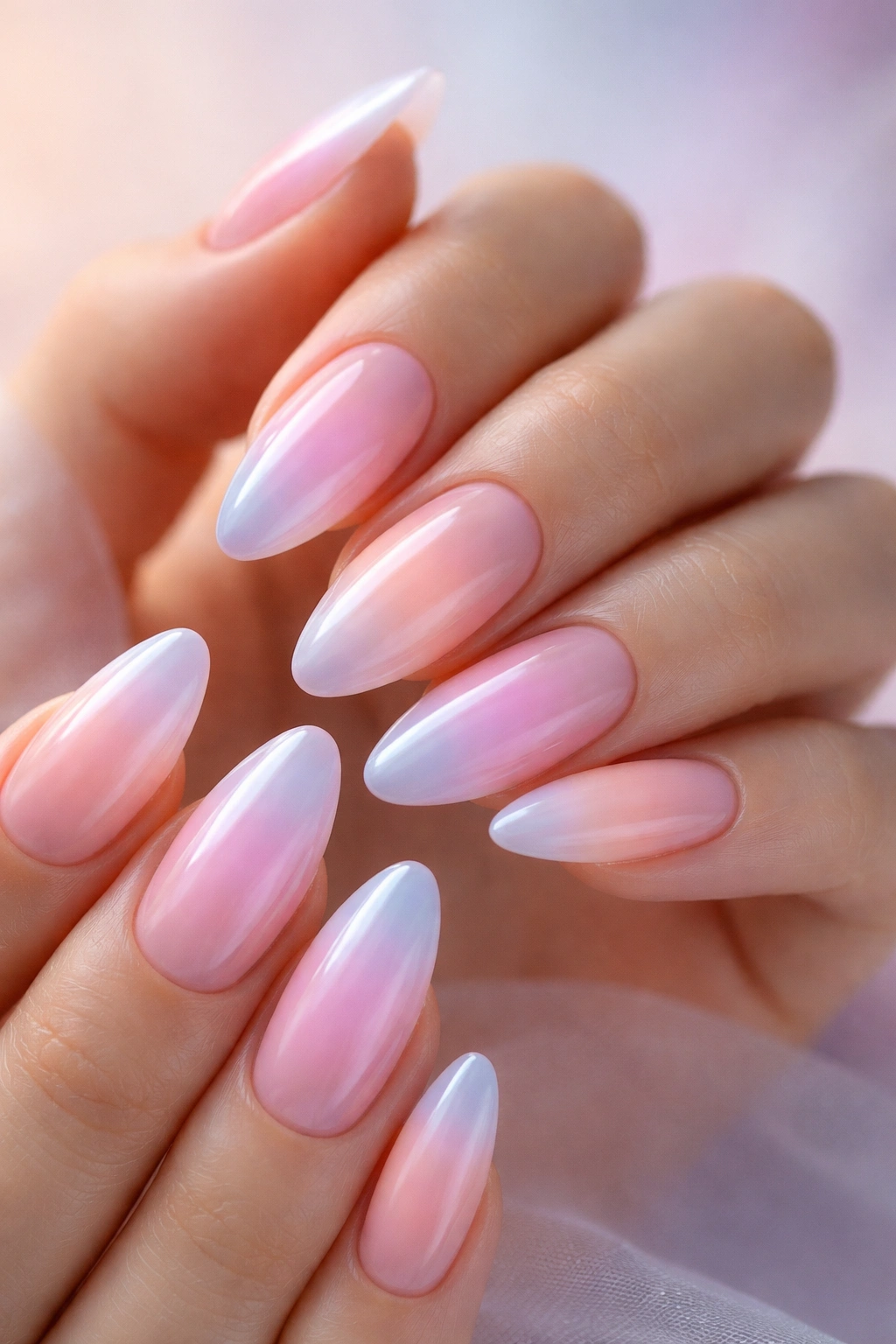 Almond nails with center glow aura color