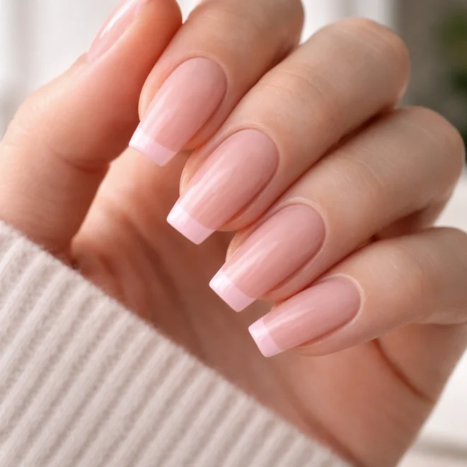 12 Pink French Tip Coffin Nails for a Clean Look