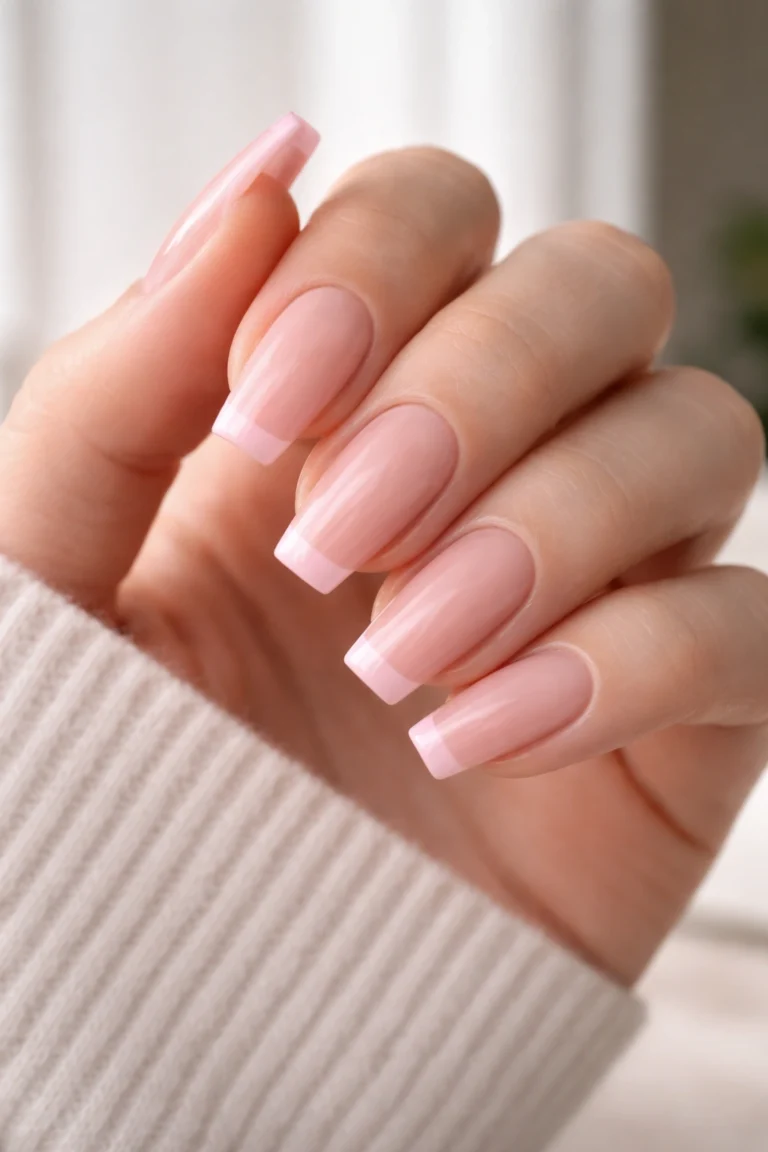 12 Pink French Tip Coffin Nails for a Clean Look