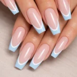 12 Light Blue French Tip Coffin Nails