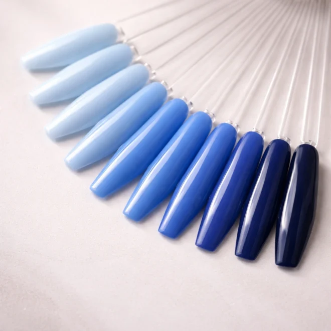 12 Blue French Tip Coffin Nails With a Twist