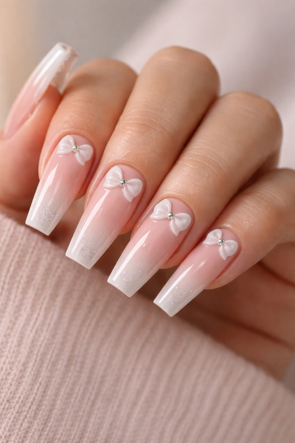 Hand with durable bow coffin nails and well-sealed surfaces