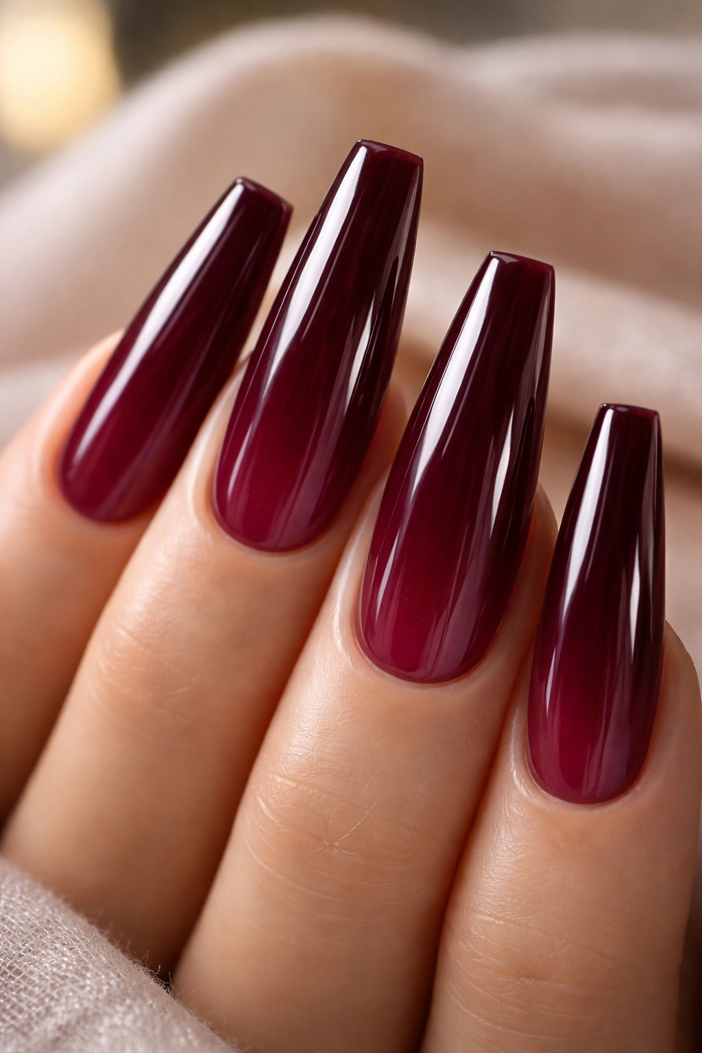 Burgundy jelly coffin nails with high shine