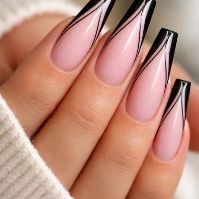 15 Pink and Black Coffin Nails That Look Good