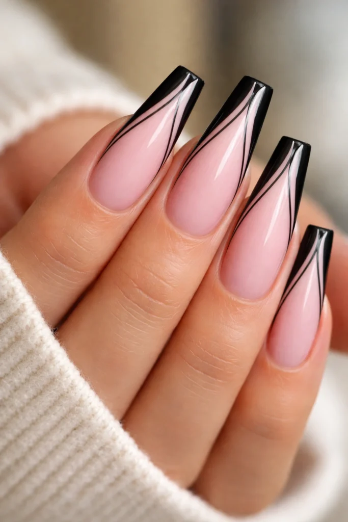 15 Pink and Black Coffin Nails That Look Good