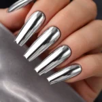 12 Silver Chrome Coffin Nails That Shine