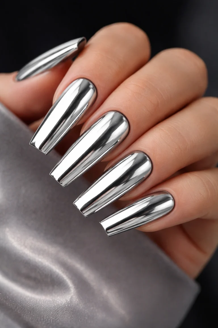 12 Silver Chrome Coffin Nails That Shine