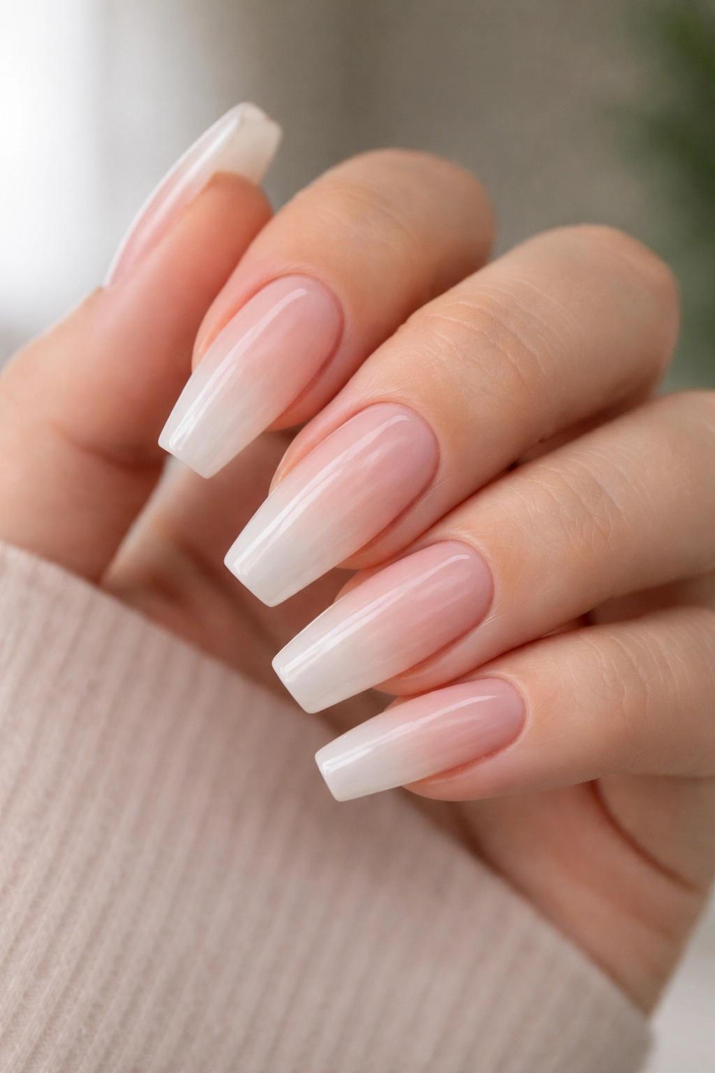 Coffin nails with sheer base hiding grow-out lines