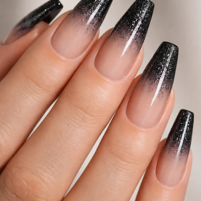 12 Black Glitter Coffin Nails for a Night Out