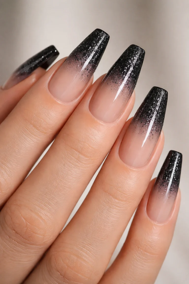 12 Black Glitter Coffin Nails for a Night Out