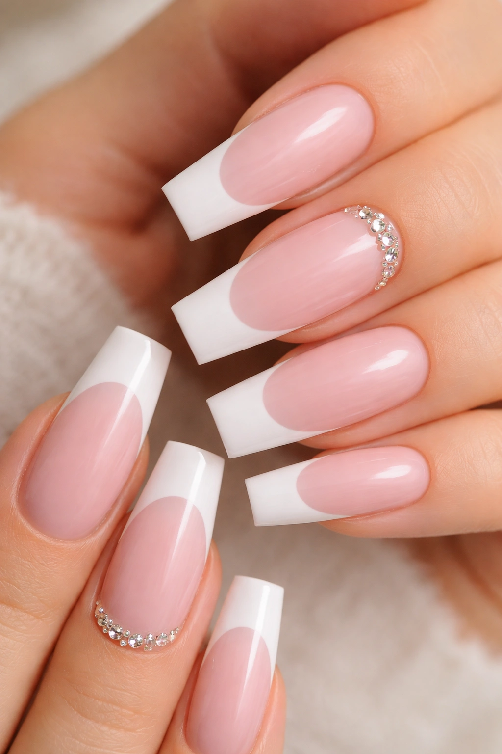 Nails with crystal accents at the cuticle on an accent nail