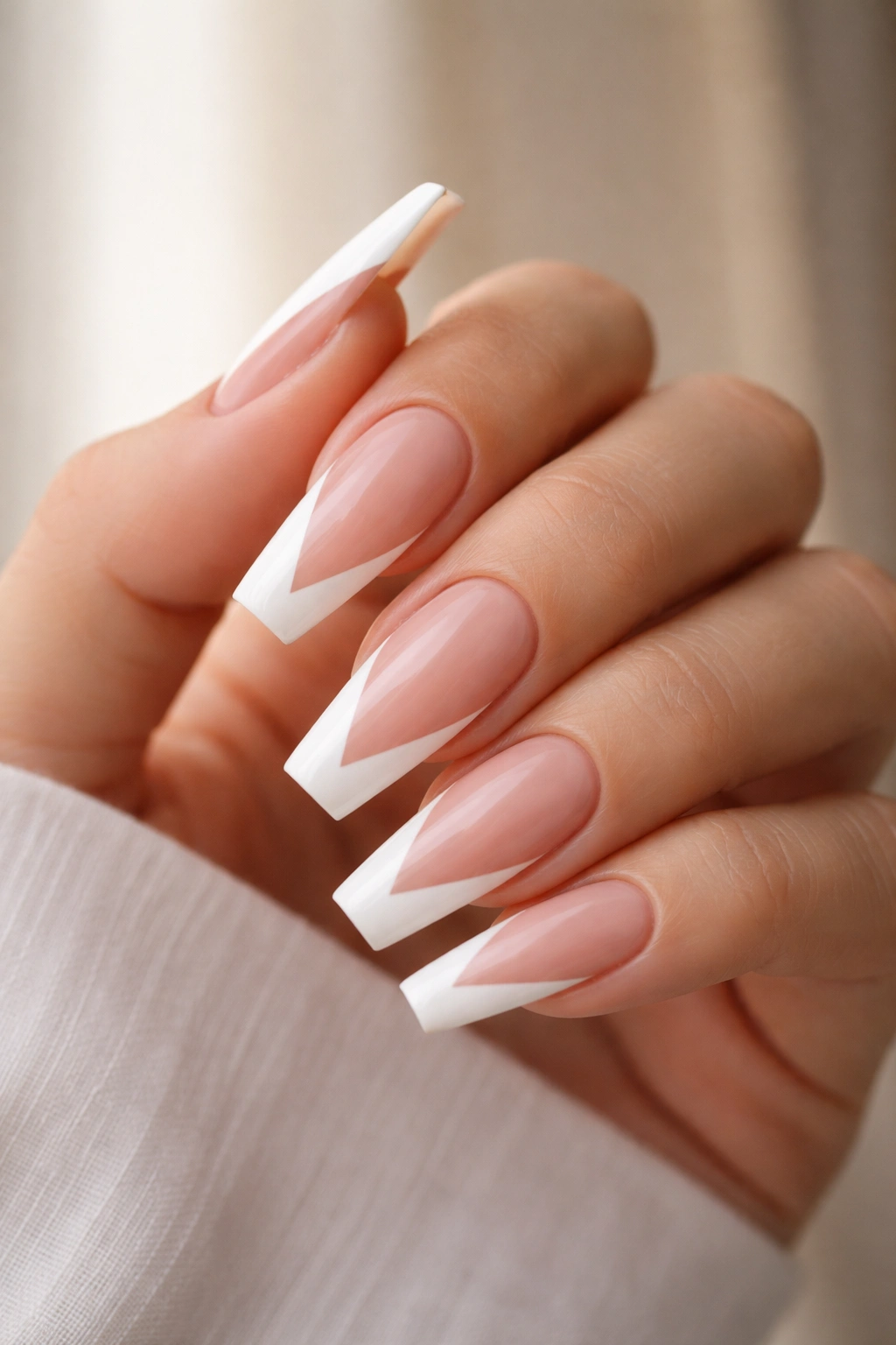 Coffin nails with deep diagonal French tips
