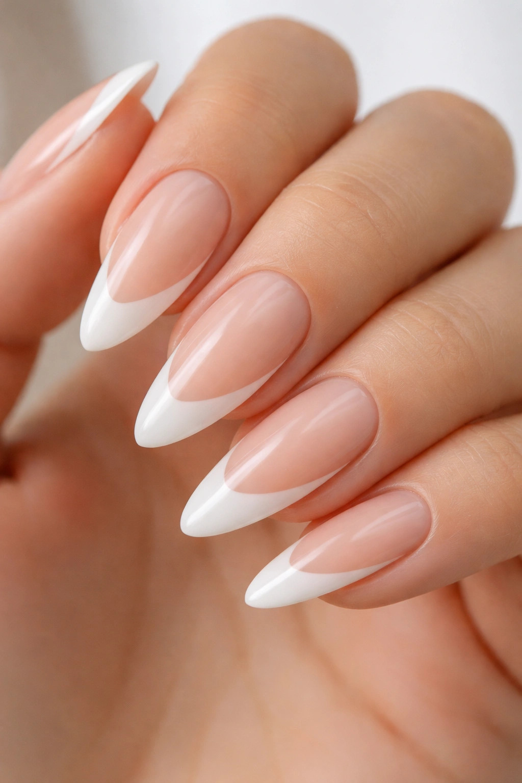 Almond nails with diagonal white French tips