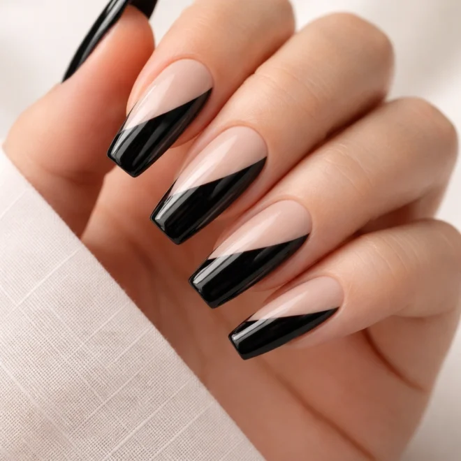 12 Black Coffin Nails for Medium Length Nails