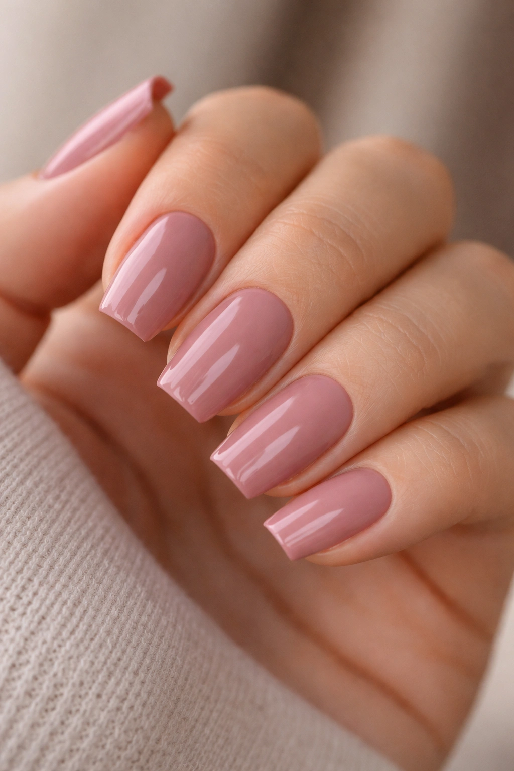 Dusty rose coffin nails on short length with glossy finish