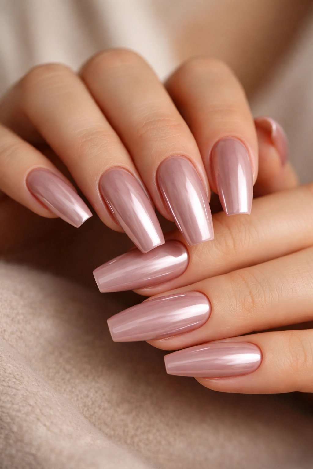 Dusty rose nude chrome coffin nails with no art