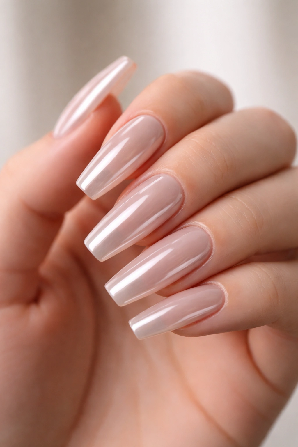 Glossy nude chrome coffin nails maintained between fills