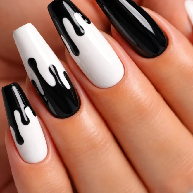15 Black and White Coffin Nails That Look Edgy