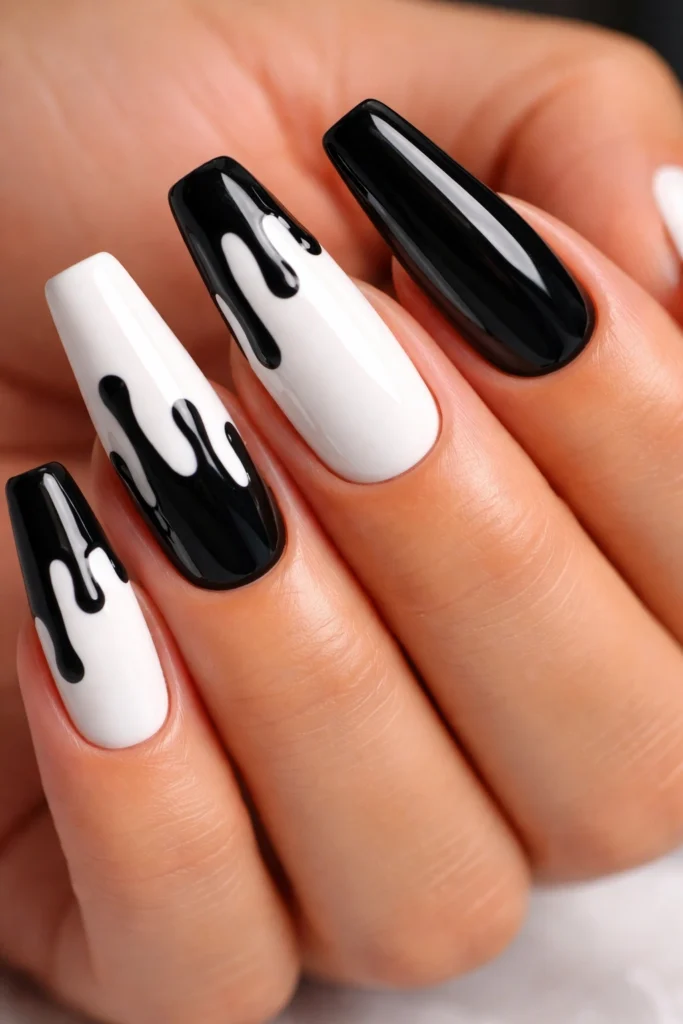 15 Black and White Coffin Nails That Look Edgy
