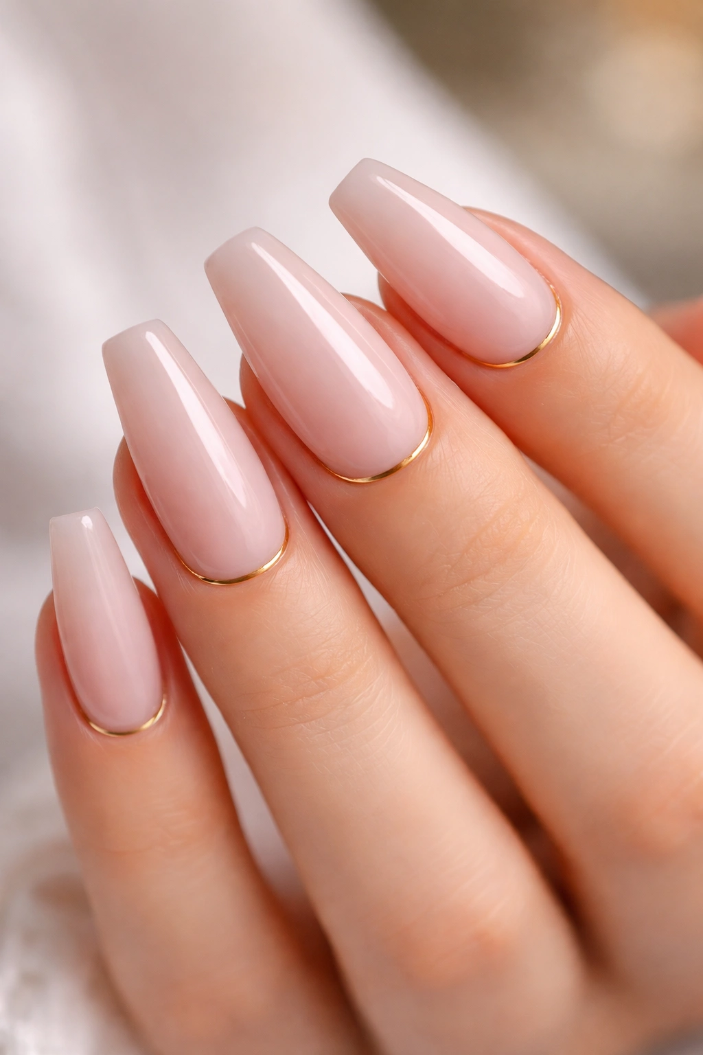 Coffin nails with a thin gold cuticle cuff along the base