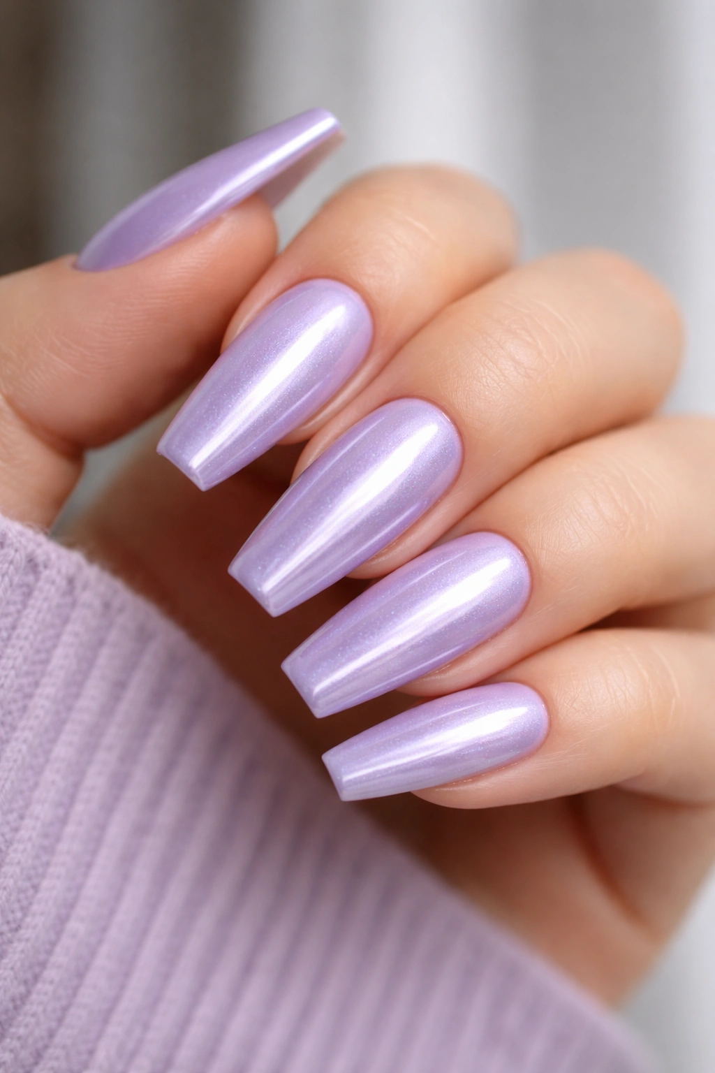 Lavender coffin nails with pearly chrome glaze