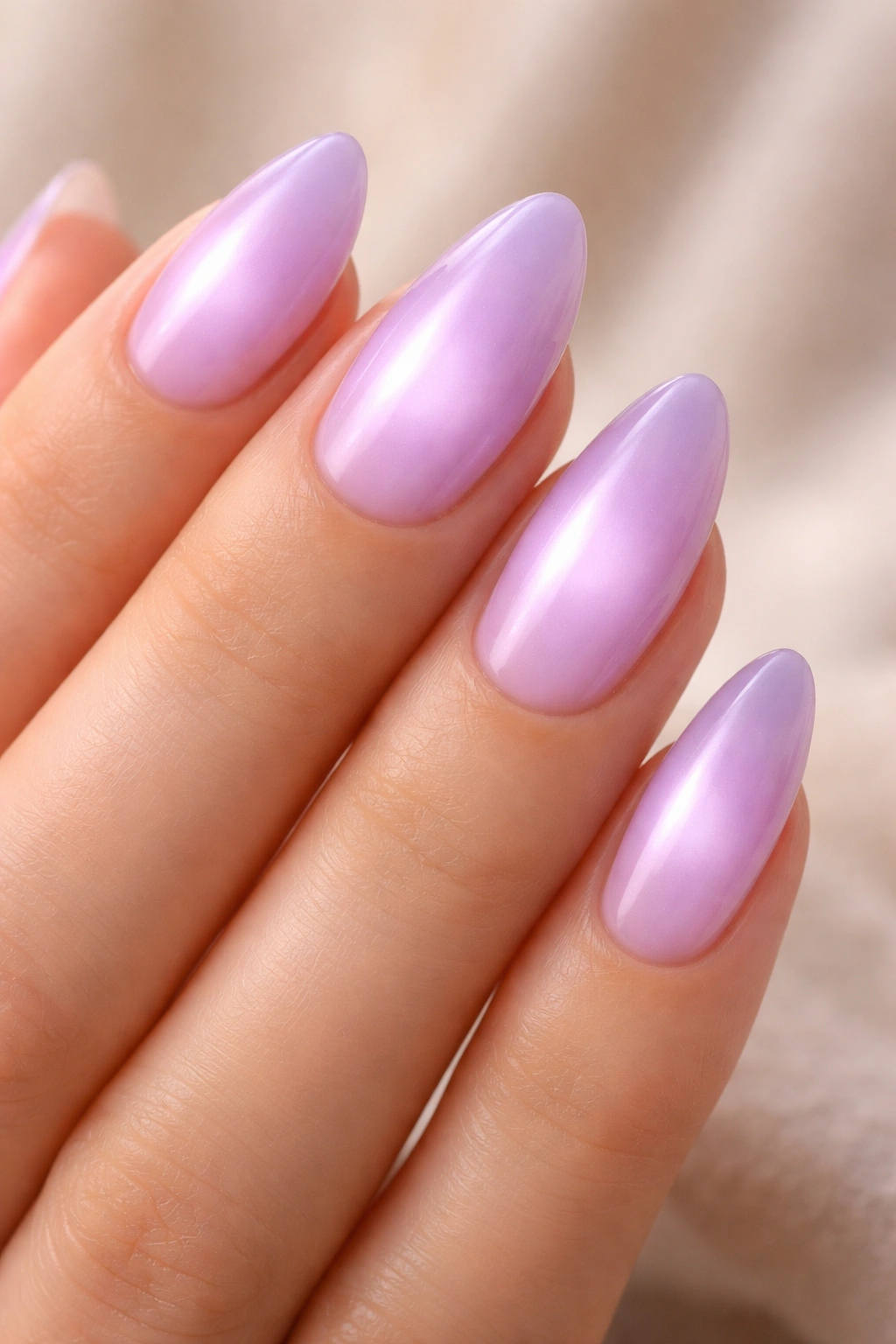 Almond Lilac Aura nails with soft centered glow