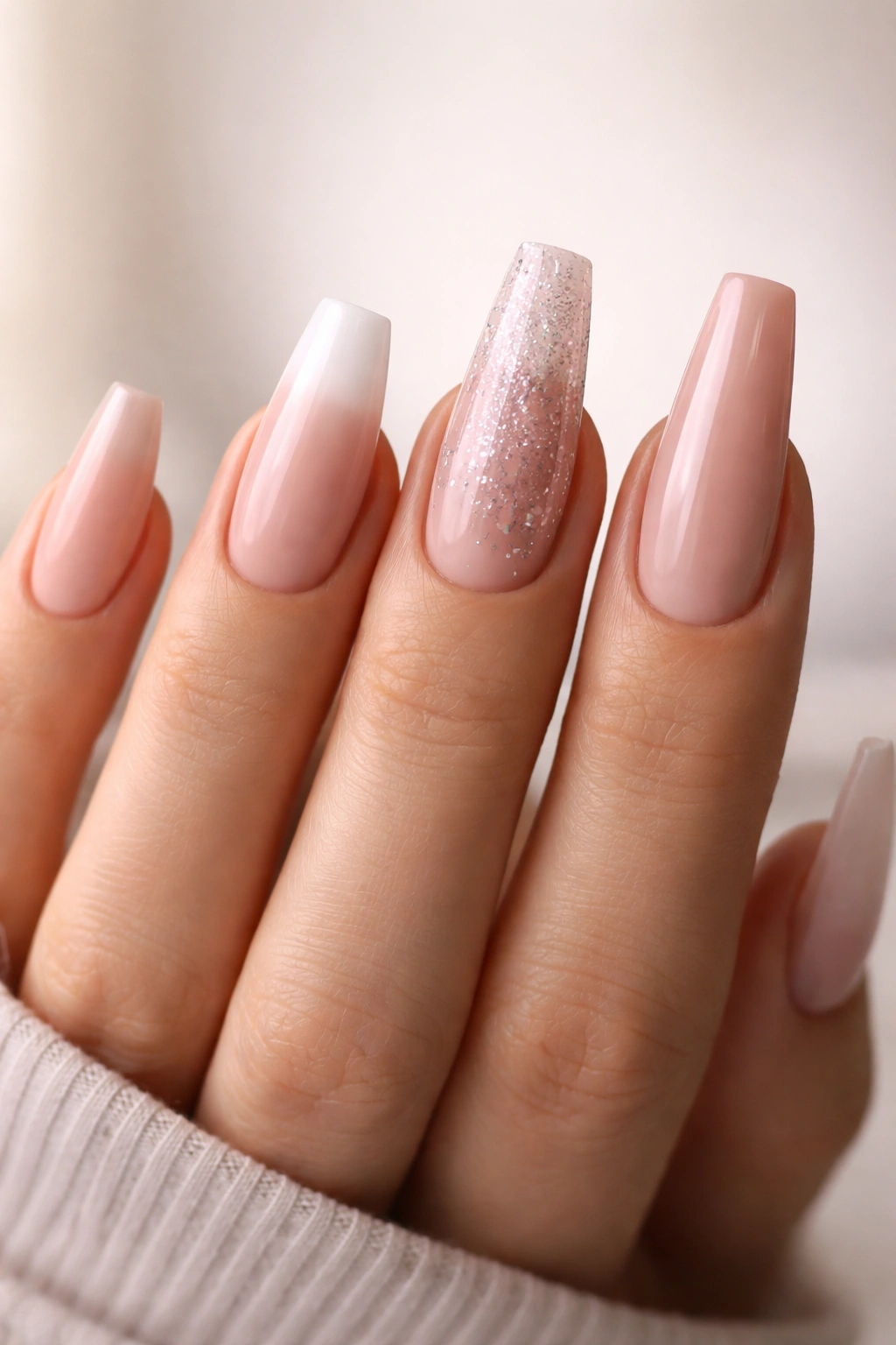 Close-up showing coffin nails with varying shapes to match design
