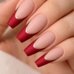 12 Red French Tip Coffin Nails With a Twist