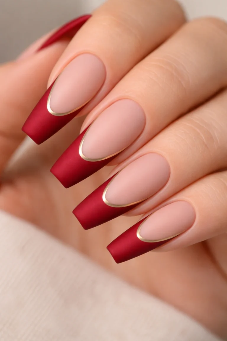 12 Red French Tip Coffin Nails With a Twist
