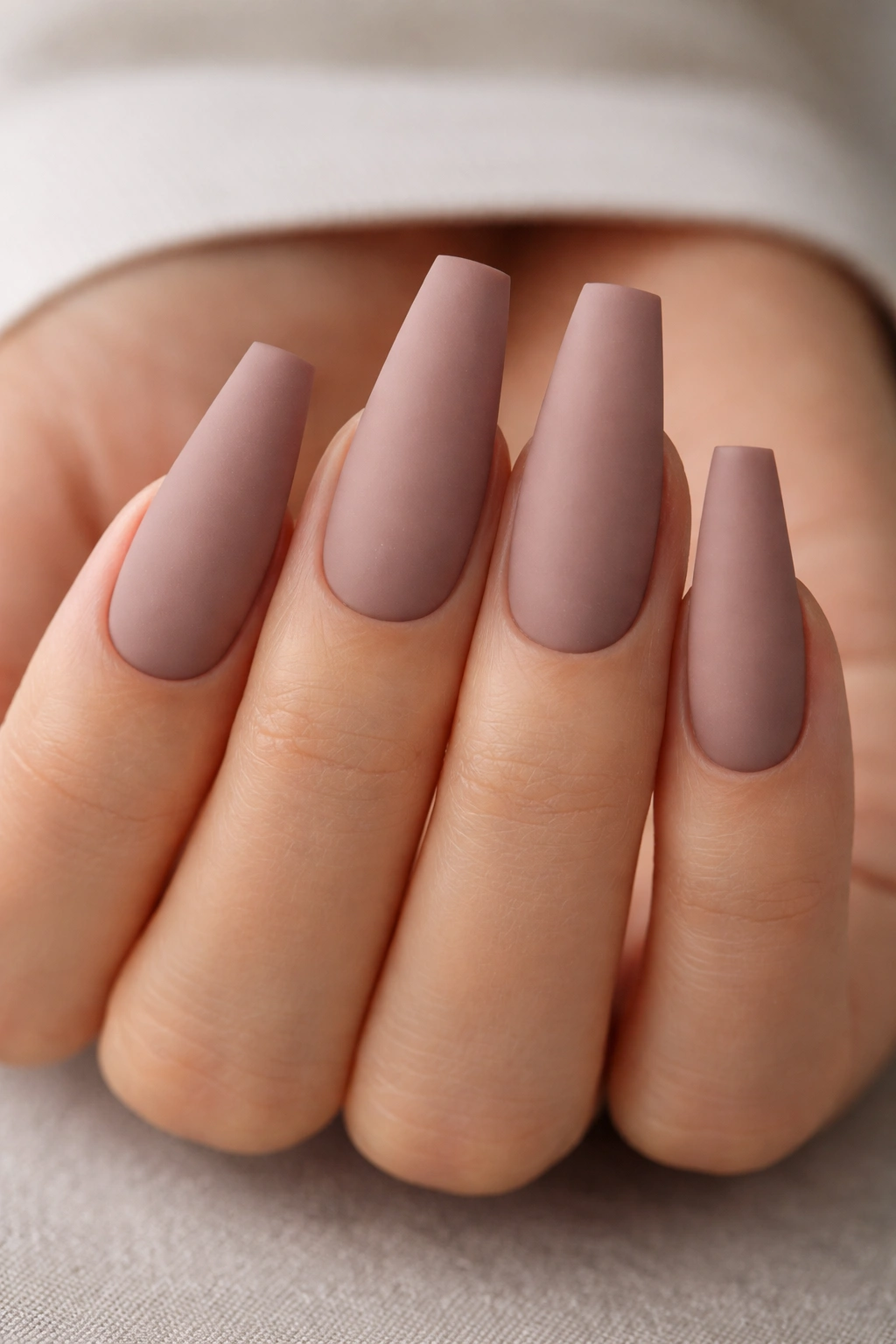 Matte rosy taupe coffin nails with smooth matte finish