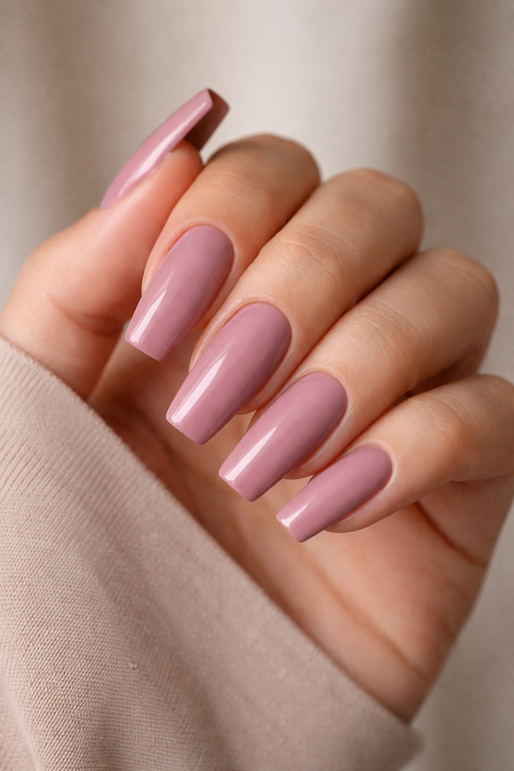 Mauve pink coffin nails with cream finish