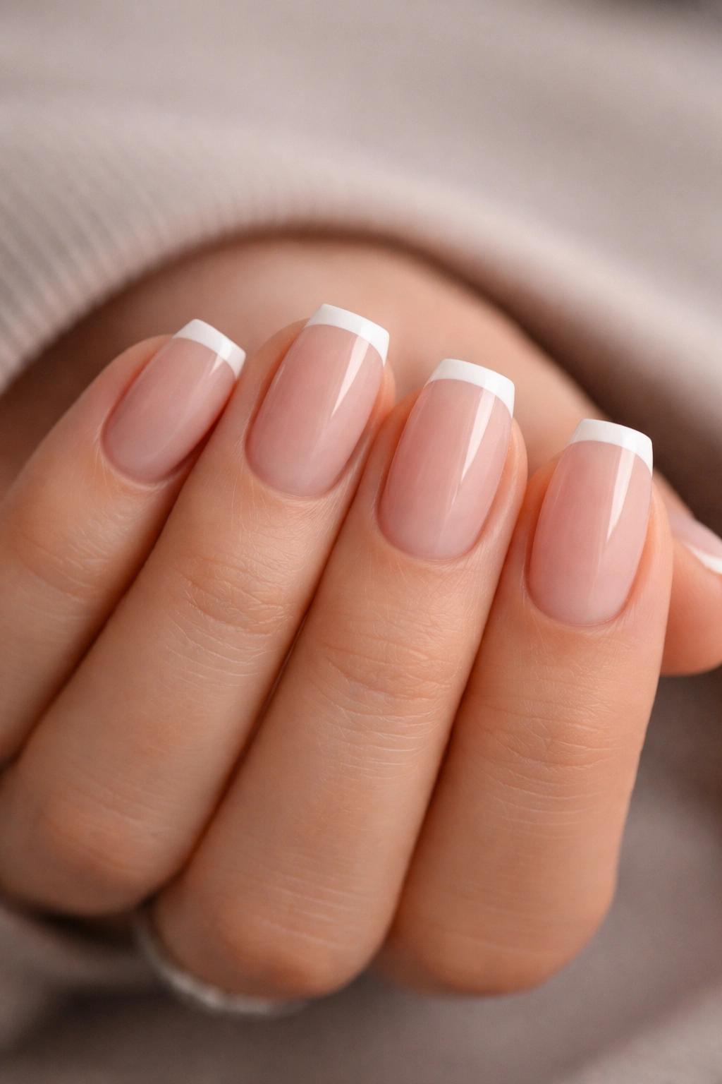 Micro French tips with a narrow coffin edge on short nails