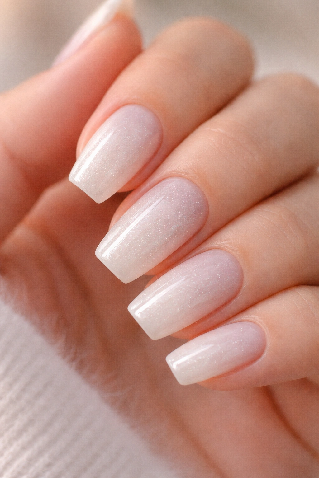 Jelly milky coffin nail with fine shimmer