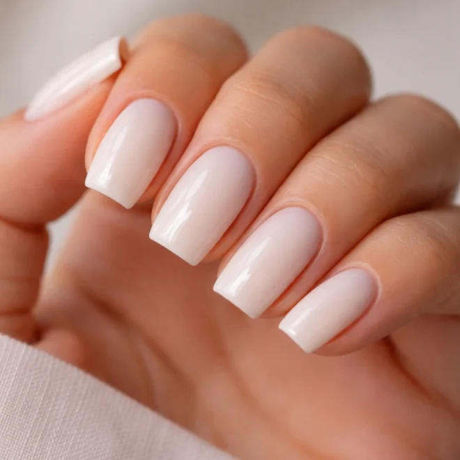12 Milky White Coffin Nails for Short Nails