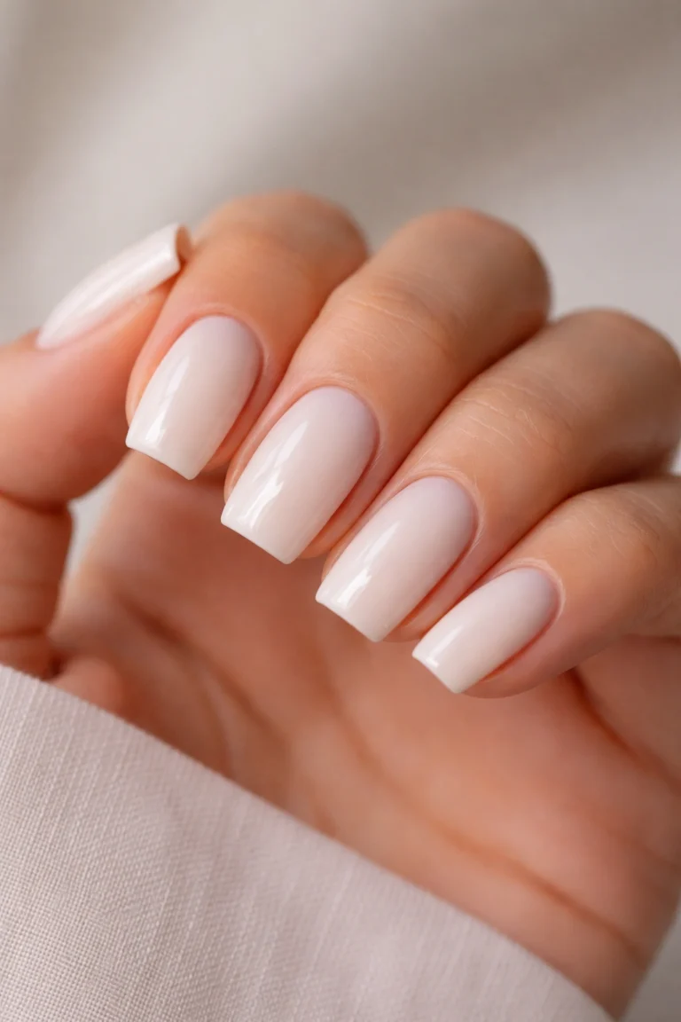 12 Milky White Coffin Nails for Short Nails