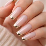 12 Gold French Tip Coffin Nails With a Twist