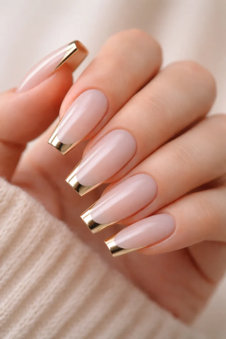 12 Gold French Tip Coffin Nails With a Twist