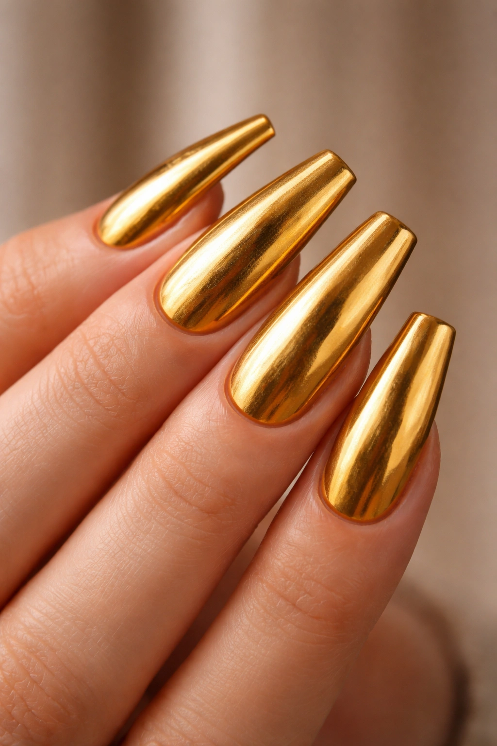 Mustard yellow coffin nails with chrome metallic finish