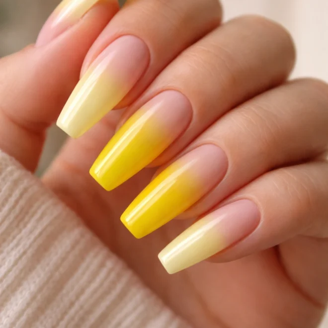 12 Yellow Ombre Coffin Nails for a Fun Look