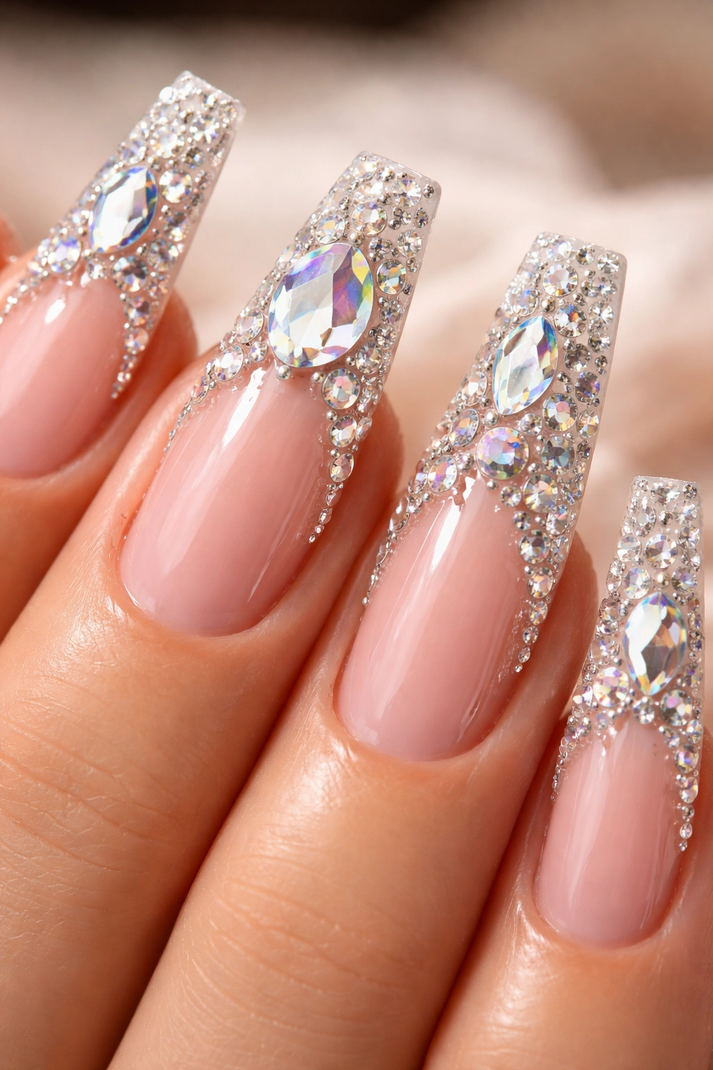 Close-up of coffin nails showing apex structure and stone settings