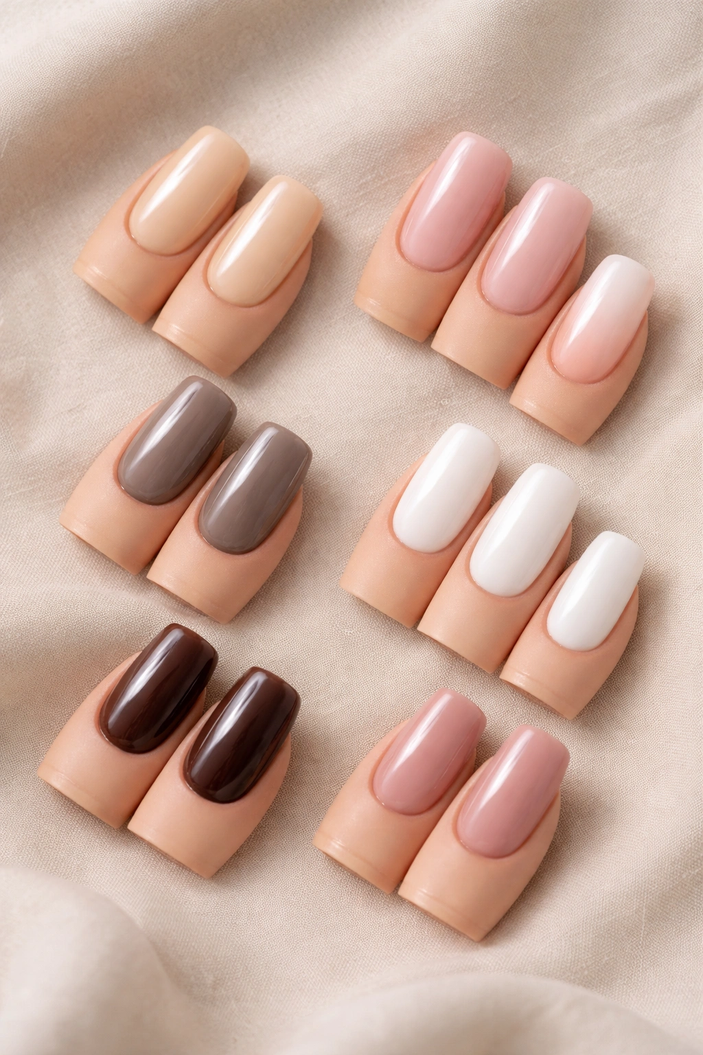 Nails showing length-appropriate finishes for short coffin nails