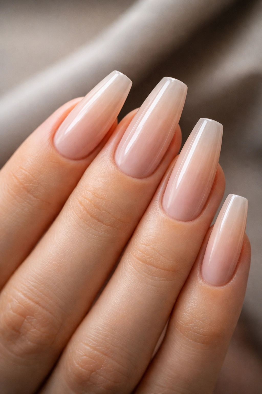 Prepped coffin nails with ridge-filling base and clean cuticles ready for polish