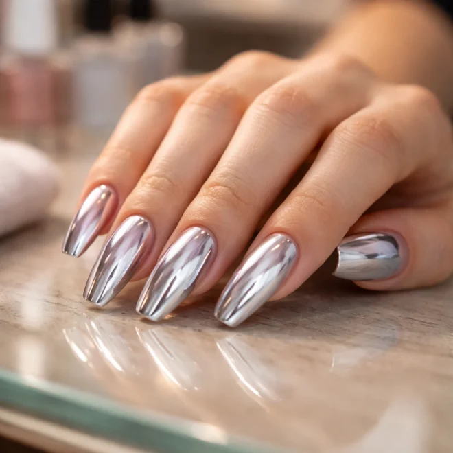 15 Chrome Coffin Nails That Shine