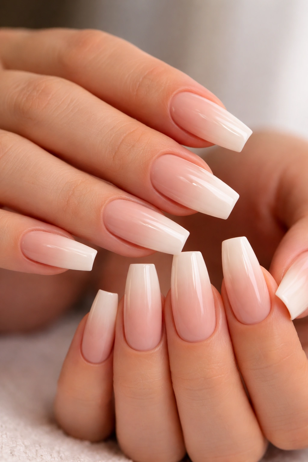 Nude ombre coffin nails with smooth gradient