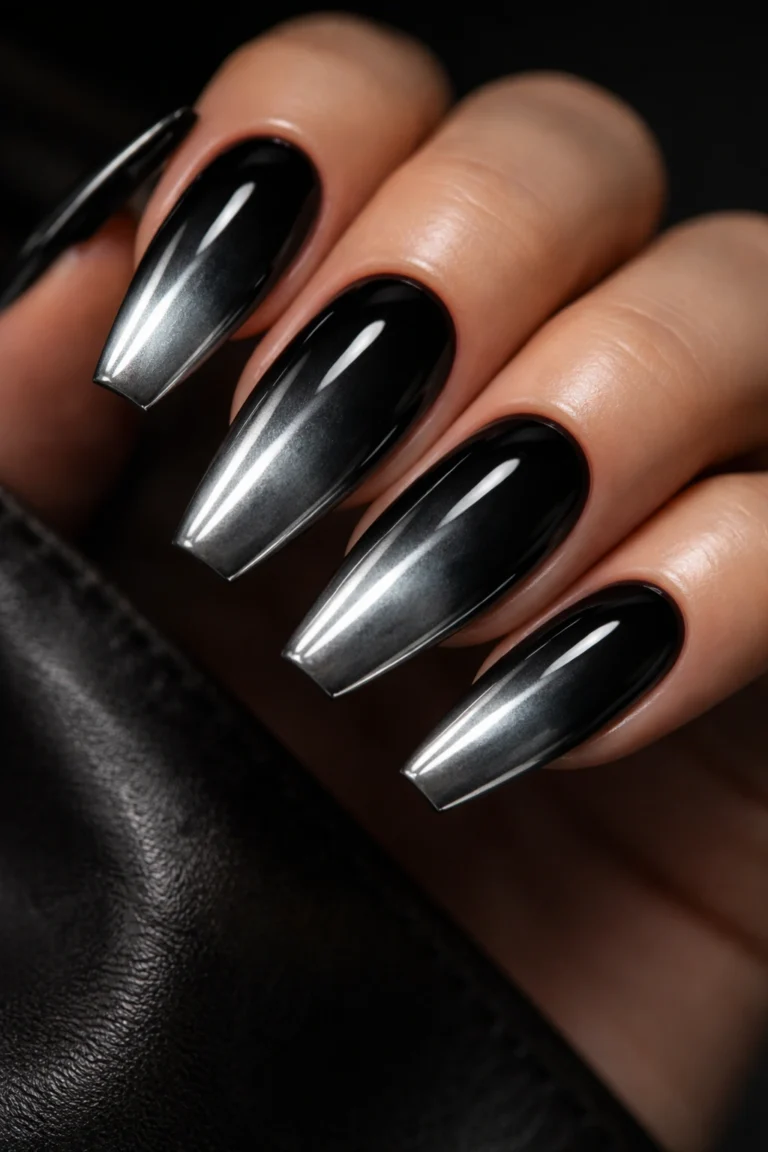 12 Black Chrome Coffin Nails That Shine