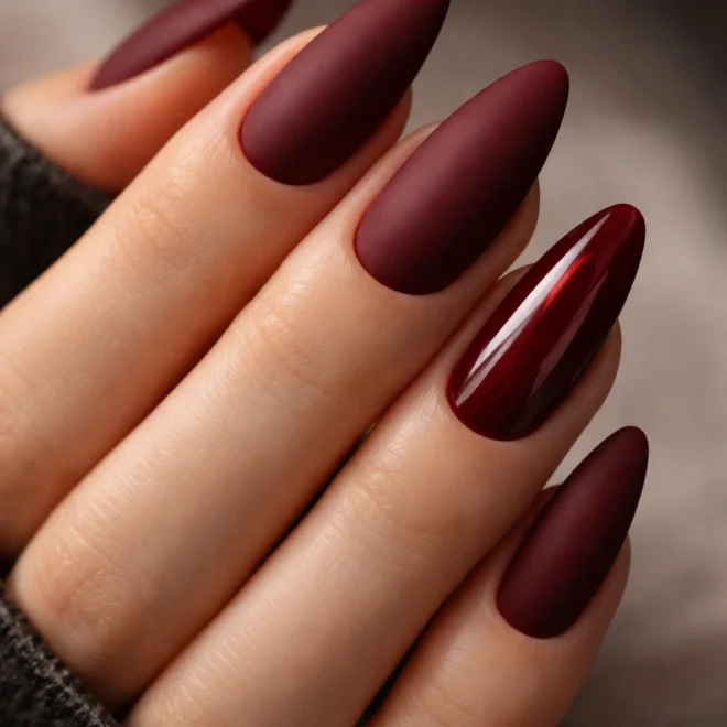 20 Dark Red Almond Nail Ideas