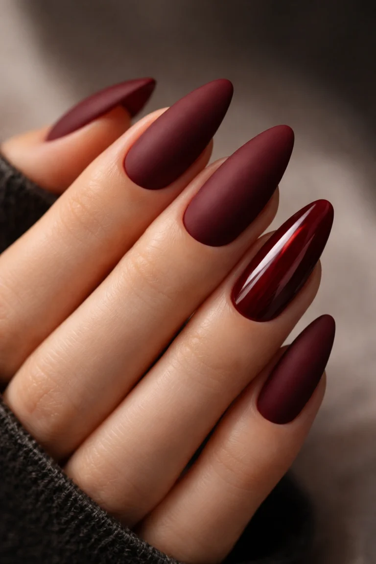 20 Dark Red Almond Nail Ideas