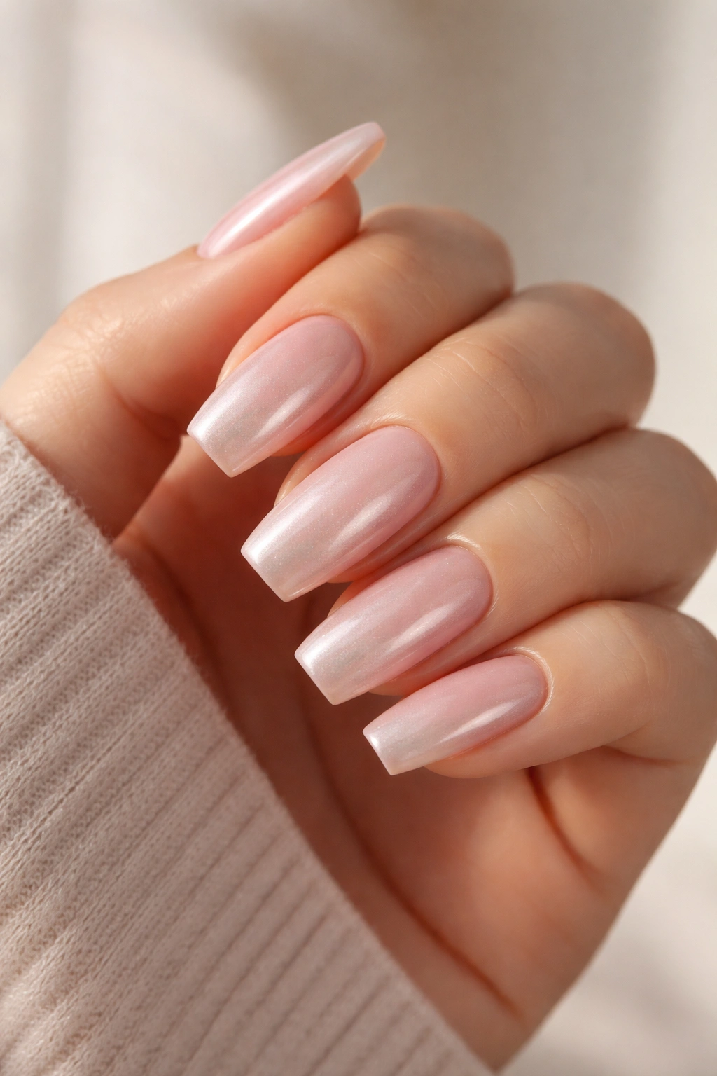 Pink-beige glazed nude coffin nails