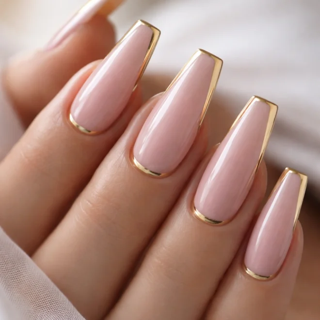 15 Pink and Gold Coffin Nails That Look Good